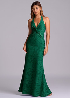 Azazie Valerie Final Sale Emerald Mermaid Pleated Floral Burnout Dress image3