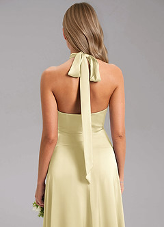 Azazie Tracie Robes de demoiselle d'honneur Robe Trapèze en Satin extensible Fente Latérale Sorbet Citron image7