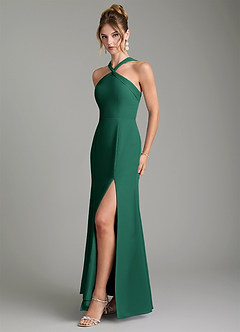 Azazie Rue Bridesmaid Dresses Emerald A-Line Halter Chiffon Dress image5