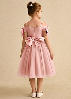 Azazie Amie Flower Girl Dresses Rosette A-Line Off the Shoulder Matte Satin Dress image2