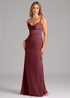 Azazie Aimee Vestidos de damas de honor Vestido de Merlot de Satén Elástico de Corte en A con Escote de Corazón image1