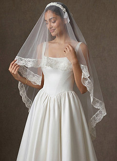 front Romantic Floral Lace Shoulder Length Veil