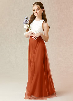 Azazie Albertine Junior Burnt Orange A-Line Lace Chiffon Dress image4