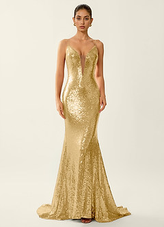 Astraea Chartreuse Sparkly V-neck Open Back Mermaid Prom Dress image3