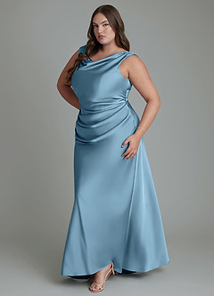 Azazie Kieryn Bridesmaid Dresses Steel Blue Mermaid Pleated Stretch Satin Dress image11