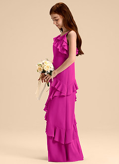 Azazie Evara Junior Abito A-Line in Chiffon Fucsia image5