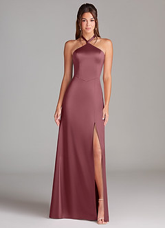 Azazie Elliana Bridesmaid Dresses Desert Rose A-Line Side Slit Stretch Satin Dress image5