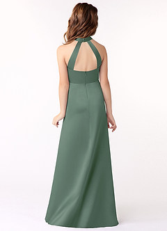 Azazie Laurel Junior Eucalyptus A-Line Matte Satin Dress image3