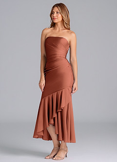 Azazie Danie Bridesmaid Dresses Clay Sheath Strapless Chiffon Dress image4
