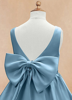 Azazie Margie Flower Girl Dresses Steel Blue A-Line Bow Stretch Satin Dress image7