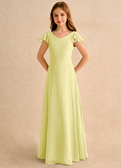 Azazie Nari Girls Formal 플라워 걸 드레스 A라인 슬리브 있는 쉬폰 플로어 길이 드레스 image6