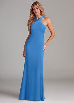 Azazie Doretta Bridesmaid Dresses Blue Jay Mermaid Pleated Chiffon Dress image3
