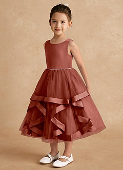 Azazie Posy vestidos de niña de las flores Vestido de Castaño de Tul de Corte En A con Perla image3