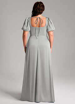 Azazie Fyona Bridesmaid Dresses Silver A-Line Pleated Stretch Satin Dress image9