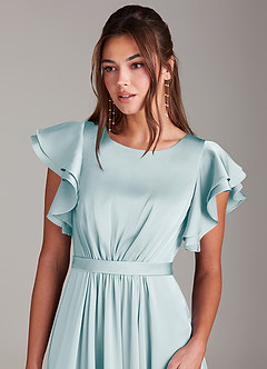 Azazie Daphne Bescheidene Brautjungfernkleider A-Linie Gestreift Stretch-Satin Bodenlänge Kleid image5