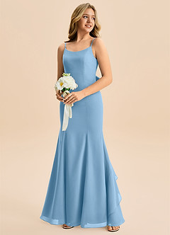 Azazie Lioren Junior Robe Sirène en Mousseline de soie Arc Acier Bleuté image4