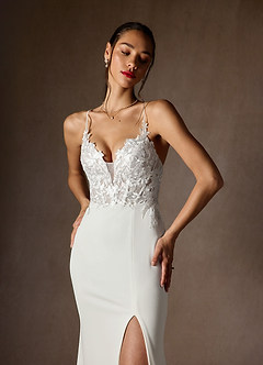 Azazie Annalize Wedding Dresses Diamond White Mermaid Lace Stretch Crepe Dress image11