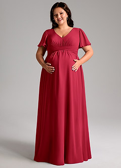Azazie Verna Brautjungfernkleider für Schwangere A-Linie V-Hals Gerüscht Chiffon Bodenlänge Kleid image11