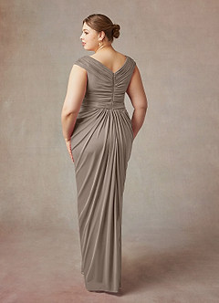 Azazie Lisolette Mother of the Bride Dresses Taupe Sheath Pleated Mesh Dress image12