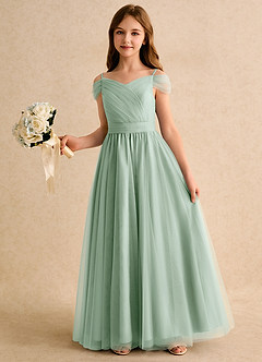 Azazie Yuna Junior Formal Sukienki dla dziewczynek sypiących kwiaty Linia A Zza ramienia Tiul Długość podłogi Sukienka image5