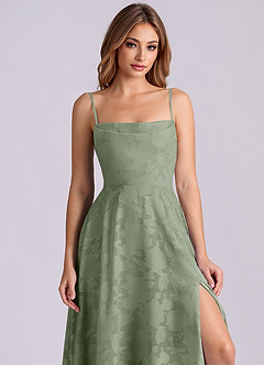 Azazie Elle 신부 들러리 드레스 A라인 주름진 플로럴 번아웃 바닥 길이 드레스 image5