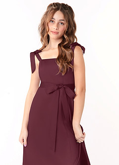 Azazie Barbara Junior Cabernet A-Line Bow Matte Satin Dress image5