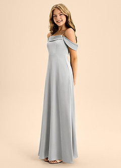 Azazie Anselie Junior Vestido de Plata de Satén Elástico de Corte En A con Vestidos sin tirantes image6