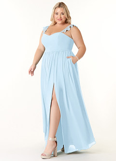 Azazie Metz Bridesmaid Dresses Sky Blue A-Line Sweetheart Ruched Chiffon Dress image9