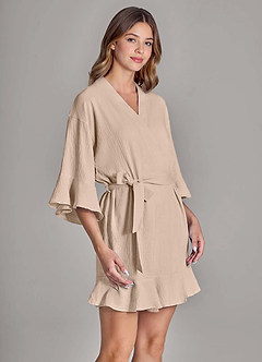 front Bijpassende kleur 2-delige geplooide wolkenzachte badjas en slipset