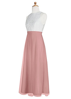 Azazie Albertine Junior Vestido de Rosa Polvorienta de Gasa de Corte En A con Encaje image9