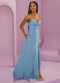 Barbie ♥ Azazie Bridesmaid Dresses Steel Blue A-Line with Pockets Chiffon Dress image9