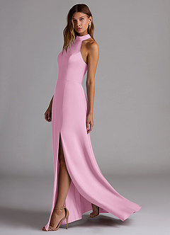 Azazie Myra Brautjungfernkleider A-Linie Hoher Kragen Stretch-Satin Kleid Bonbonrosa image10