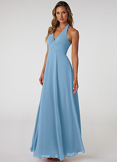 Azazie Tessie Bridesmaid Dresses Steel Blue A-Line V-Neck Pleated Chiffon Dress image3