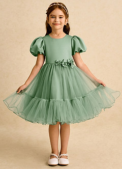Azazie Cocoa Abiti da Ragazza di Fiori Abito Principessa in Tulle Plissettato Matcha image5