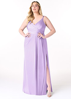 Azazie Aqua Bridesmaid Dresses Lilac A-Line V-Neck Pleated Stretch Satin Dress image8