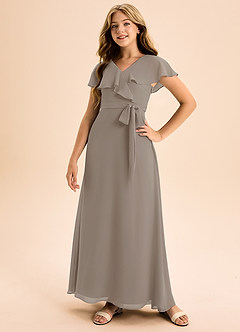 Azazie Lainey Junior Abito A-Line in Chiffon Con Tasche Taupe image5