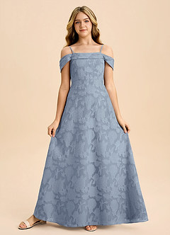 Azazie Anselie Junior Dusty Blue A-Line Off the Shoulder Floral Burnout Dress image5