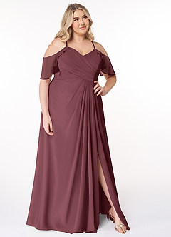 Azazie Dakota Bridesmaid Dresses Sangria A-Line V-Neck Pleated Chiffon Dress image9