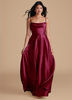 Azazie Elle Vestidos de madrinha de casamento Vestir Borgonha de Cetim Metálico de Linha A com com bolsos image5