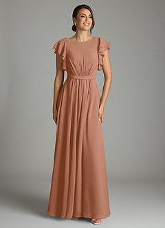 Azazie Daphne Modest Bridesmaid Dresses A-Line Ruffled Chiffon Floor-Length Dress image1