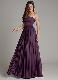 Azazie Mariana Bridesmaid Dresses Plum A-Line Pleated Stretch Satin Dress image7