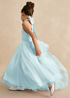 Azazie Bev Flower Girl Dresses Sea Glass A-Line Convertible Tulle Dress image7