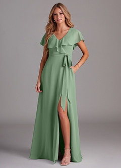 Azazie Lainey Abiti da Damigella Abito A-Line in Chiffon Con Tasche Matcha image1