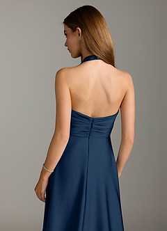 Azazie Tessie Bridesmaid Dresses Dark Navy A-Line Pleated Stretch Satin Dress image7