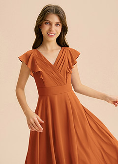 Azazie Anysa Junior Cinnamon A-Line Ruched Chiffon Dress image7