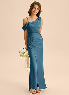 Azazie Madelyn Junior Bermuda Sheath Off the Shoulder Stretch Satin Dress image4