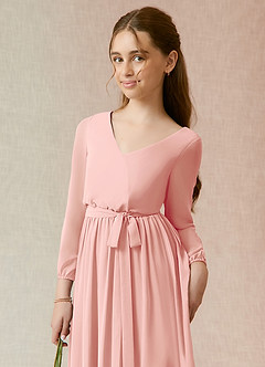 Azazie Angelica Junior Abito A-Line in Chiffon Plissettato Rosetta image6