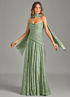 Azazie Gabriela 신부 들러리 드레스 A라인 스트랩리스 플로럴 번아웃 바닥 길이 드레스 image1