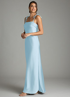 Azazie Ellia Bridesmaid Dresses Sky Blue Sheath Bow Stretch Satin Dress image4
