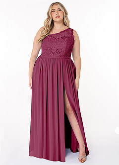 Azazie Demi Brautjungfernkleider A-Linie One-Shoulder Chiffon Kleid Maulbeerrot image11